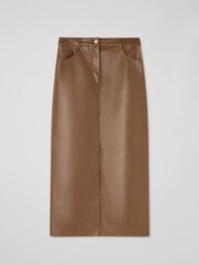LK Bennett Brown Hardy Faux Leather Midi Pencil Skirt - Image 5 of 5