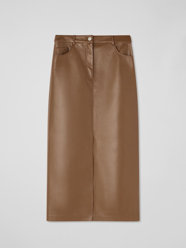 LK Bennett Brown Hardy Faux Leather Midi Pencil Skirt - Image 5 of 5