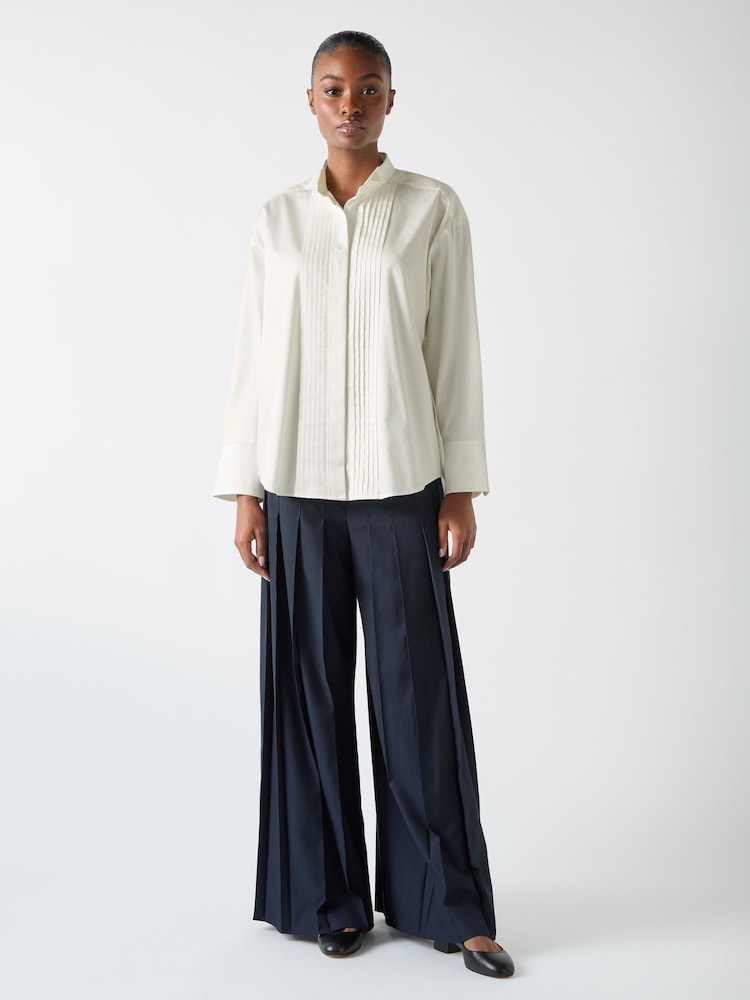 LK Bennett White Colette Maxi Pleated 100% Cotton Trousers - Image 1 of 3