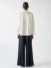 LK Bennett White Colette Maxi Pleated 100% Cotton Trousers - Image 2 of 3