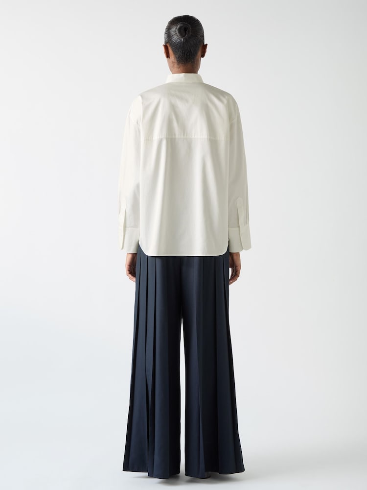 LK Bennett White Colette Maxi Pleated 100% Cotton Trousers - Image 2 of 3