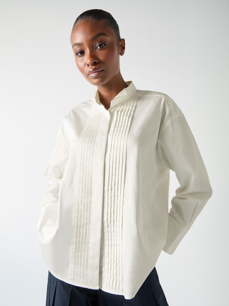 LK Bennett White Colette Maxi Pleated 100% Cotton Trousers - Image 3 of 3