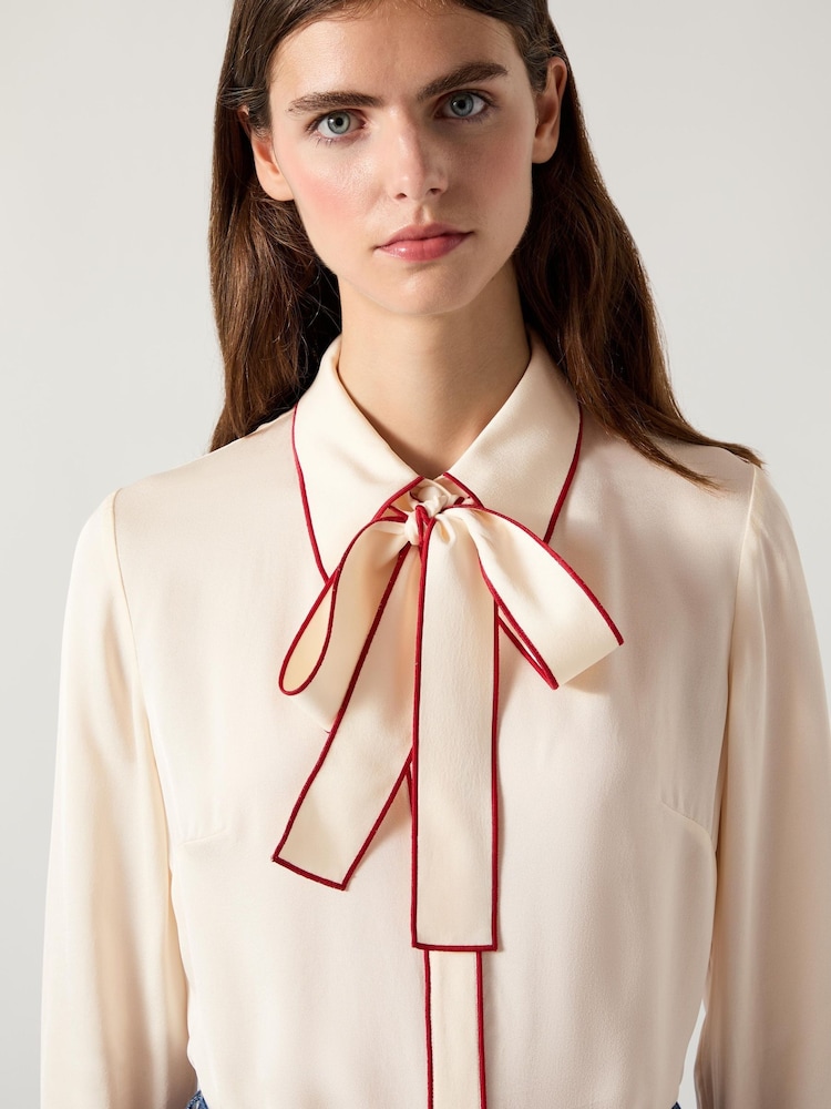 LK Bennett Cream & Ivory Elisa Viscose Crepe Blouse With Satin Stitch Edge - Image 4 of 5