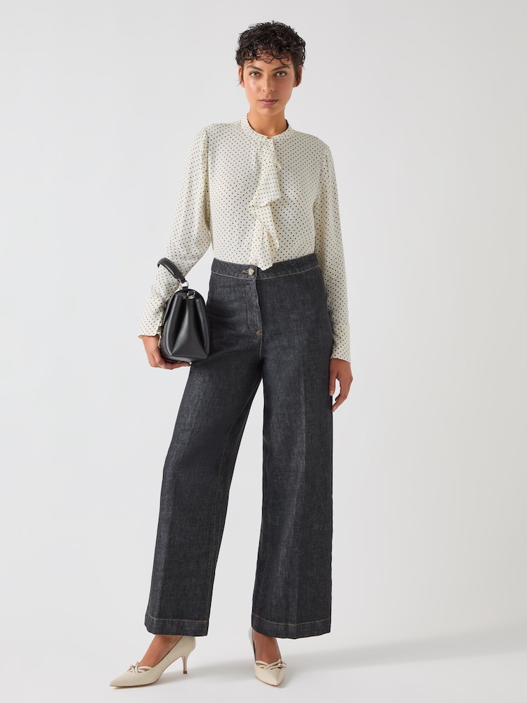 LK Bennett Cream Cody Polkadot Print Ruffle Blouse - Image 2 of 8