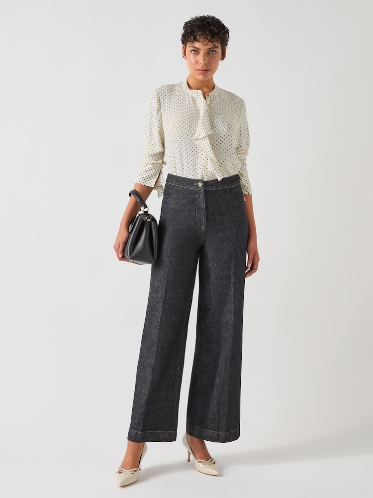 LK Bennett Cream Cody Polkadot Print Ruffle Blouse - Image 5 of 8