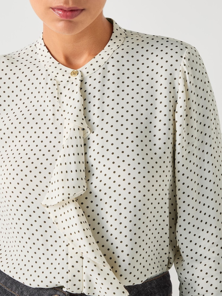 LK Bennett Cream Cody Polkadot Print Ruffle Blouse - Image 7 of 8
