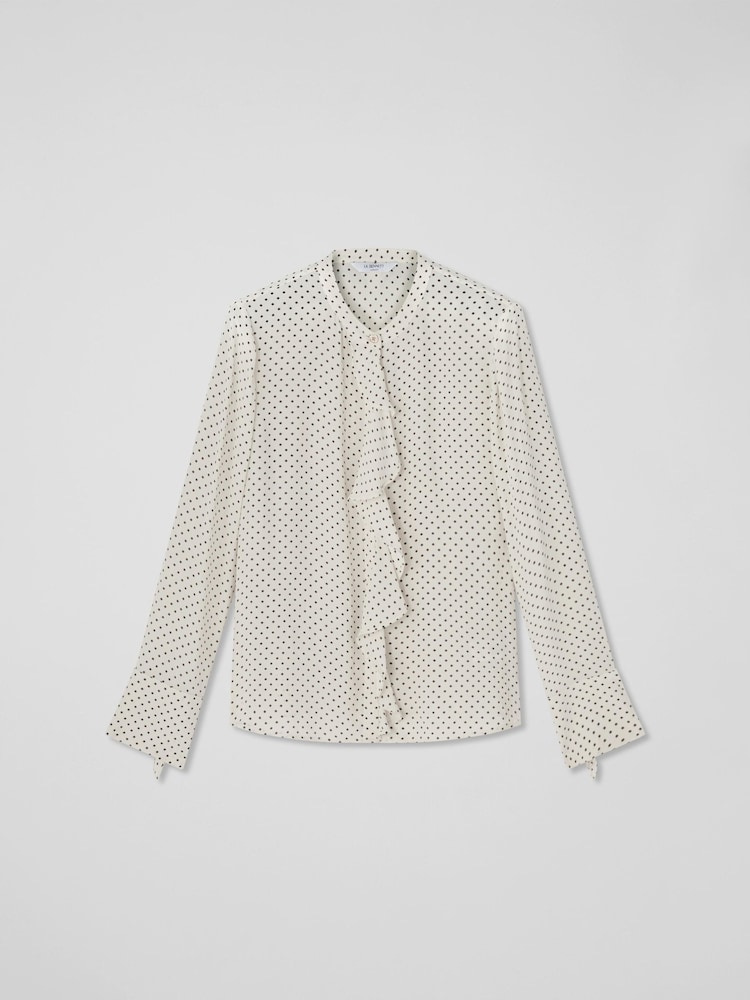 LK Bennett Cream Cody Polkadot Print Ruffle Blouse - Image 8 of 8