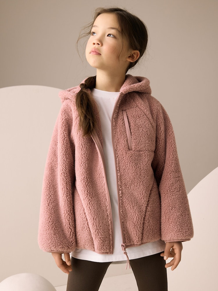 Pink Hooded Zip Borg Fleece Jacket (3-16yrs) - Image 1 of 9