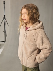 Neutral Hooded Zip Borg Fleece Jacket (3-16yrs) - Image 1 of 9