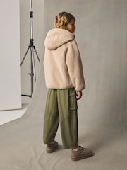 Neutral Hooded Zip Borg Fleece Jacket (3-16yrs) - Image 3 of 9