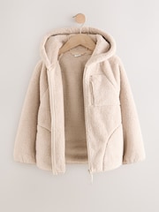 Neutral Hooded Zip Borg Fleece Jacket (3-16yrs) - Image 6 of 9