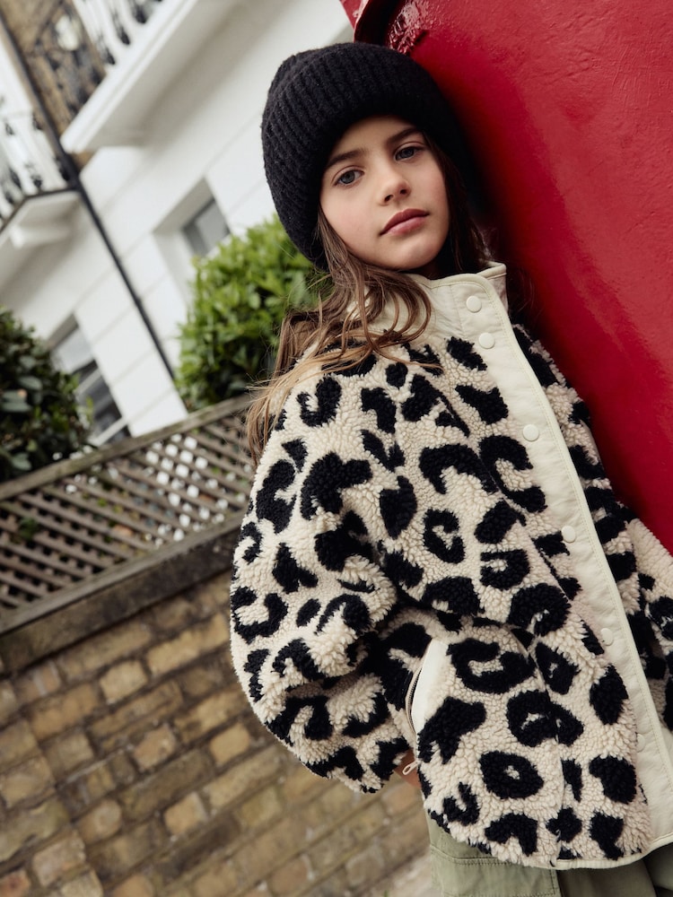 Black/Ecru Animal Button Up Borg Fleece Jacket (3-16yrs) - Image 2 of 12