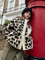 Black/Ecru Animal Button Up Borg Fleece Jacket (3-16yrs) - Image 3 of 12