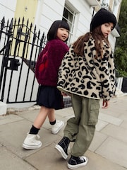 Black/Ecru Animal Button Up Borg Fleece Jacket (3-16yrs) - Image 5 of 12