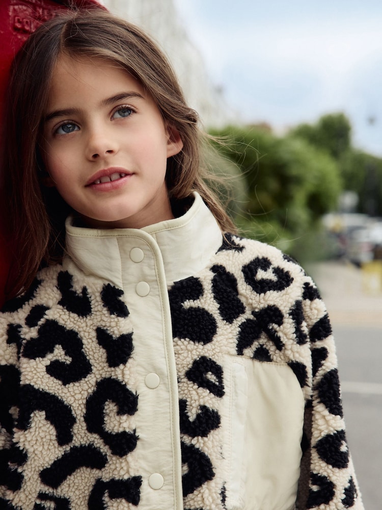 Buy Black/Ecru Animal Button Up Borg Fleece Jacket (3-16yrs) from