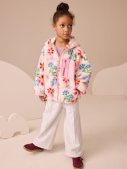 Ecru/Pink Floral Hooded Zip Borg Fleece Jacket (3-16yrs) - Image 3 of 8