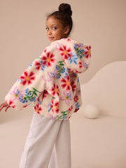 Ecru/Pink Floral Hooded Zip Borg Fleece Jacket (3-16yrs) - Image 4 of 8