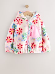 Ecru/Pink Floral Hooded Zip Borg Fleece Jacket (3-16yrs) - Image 5 of 8
