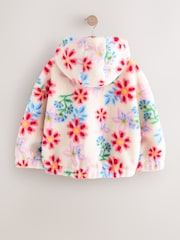 Ecru/Pink Floral Hooded Zip Borg Fleece Jacket (3-16yrs) - Image 6 of 8
