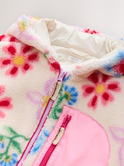 Ecru/Pink Floral Hooded Zip Borg Fleece Jacket (3-16yrs) - Image 7 of 8