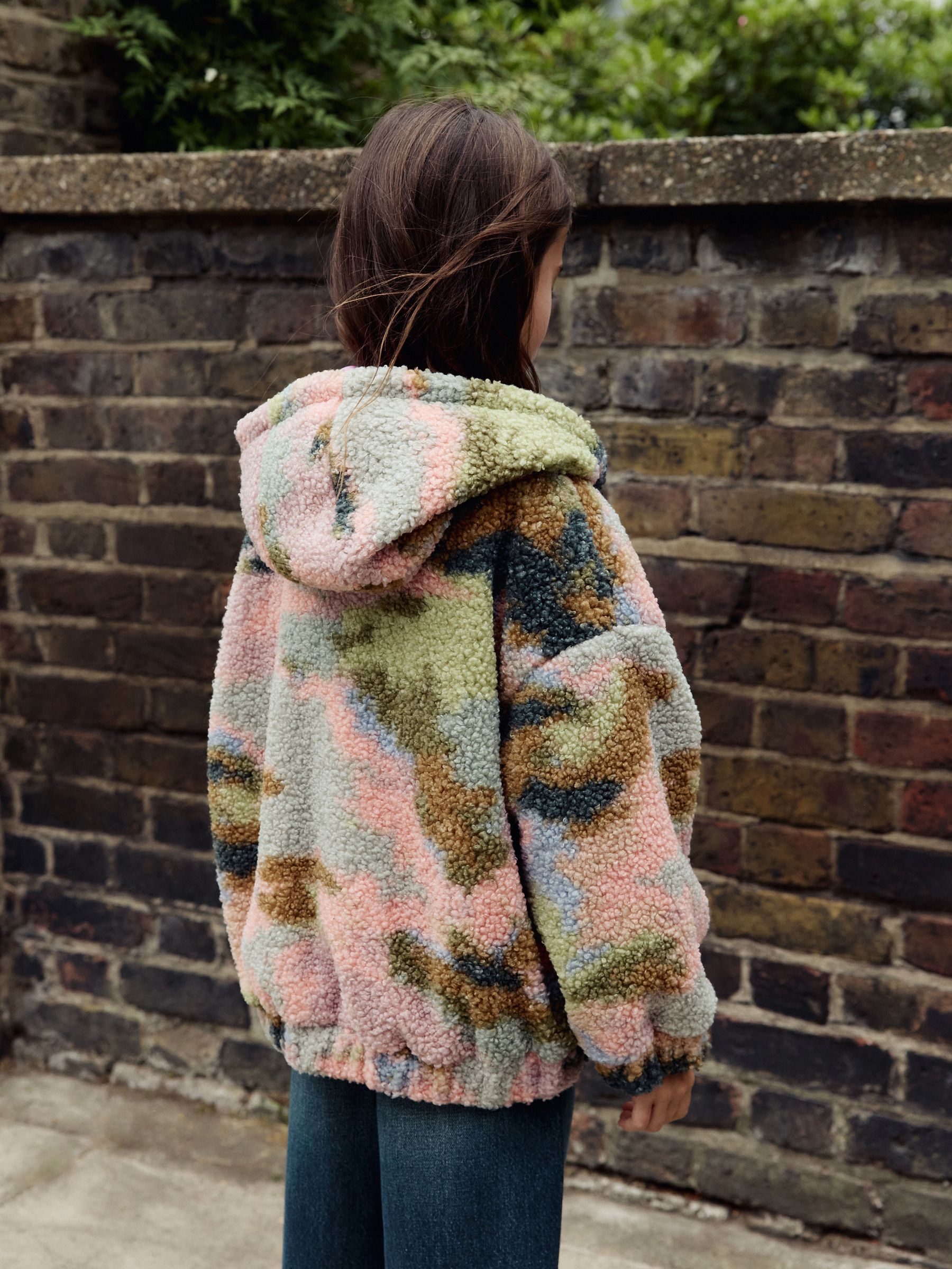 Buy Pink/Green Abstract Hooded Zip Borg Fleece Jacket (3-16yrs