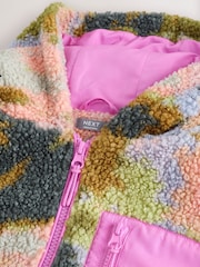 Pink/Green Abstract Hooded Zip Borg Fleece Jacket (3-16yrs) - Image 9 of 12