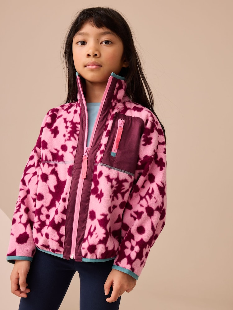 Pink Floral Print Zip-Up Fleece Jacket (3-16yrs) - Image 1 of 4