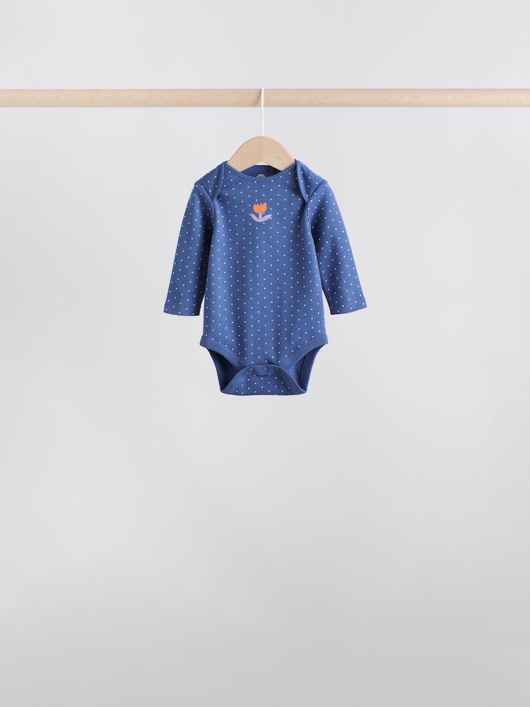 Navy Long Sleeve Baby Bodysuits 5 Pack - Image 2 of 13