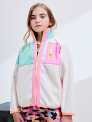 Cream/Pink Colourblock Print Zip-Up Fleece Jacket (3-16yrs) - Image 1 of 11