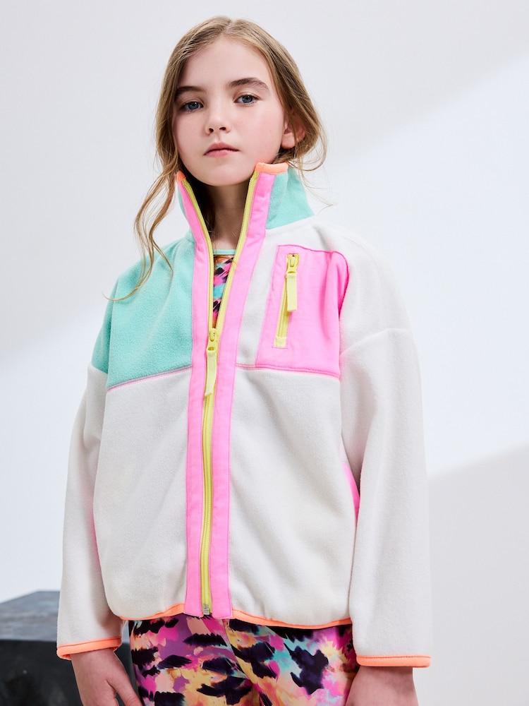 Cream/Pink Colourblock Print Zip-Up Fleece Jacket (3-16yrs) - Image 1 of 11