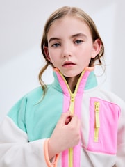 Cream/Pink Colourblock Print Zip-Up Fleece Jacket (3-16yrs) - Image 6 of 11