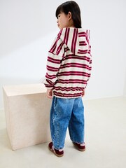 Burgundy Red/White Stripe Zip Through Hoodie (3-16yrs) - Image 4 of 10