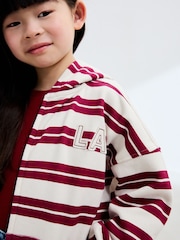 Burgundy Red/White Stripe Zip Through Hoodie (3-16yrs) - Image 5 of 10