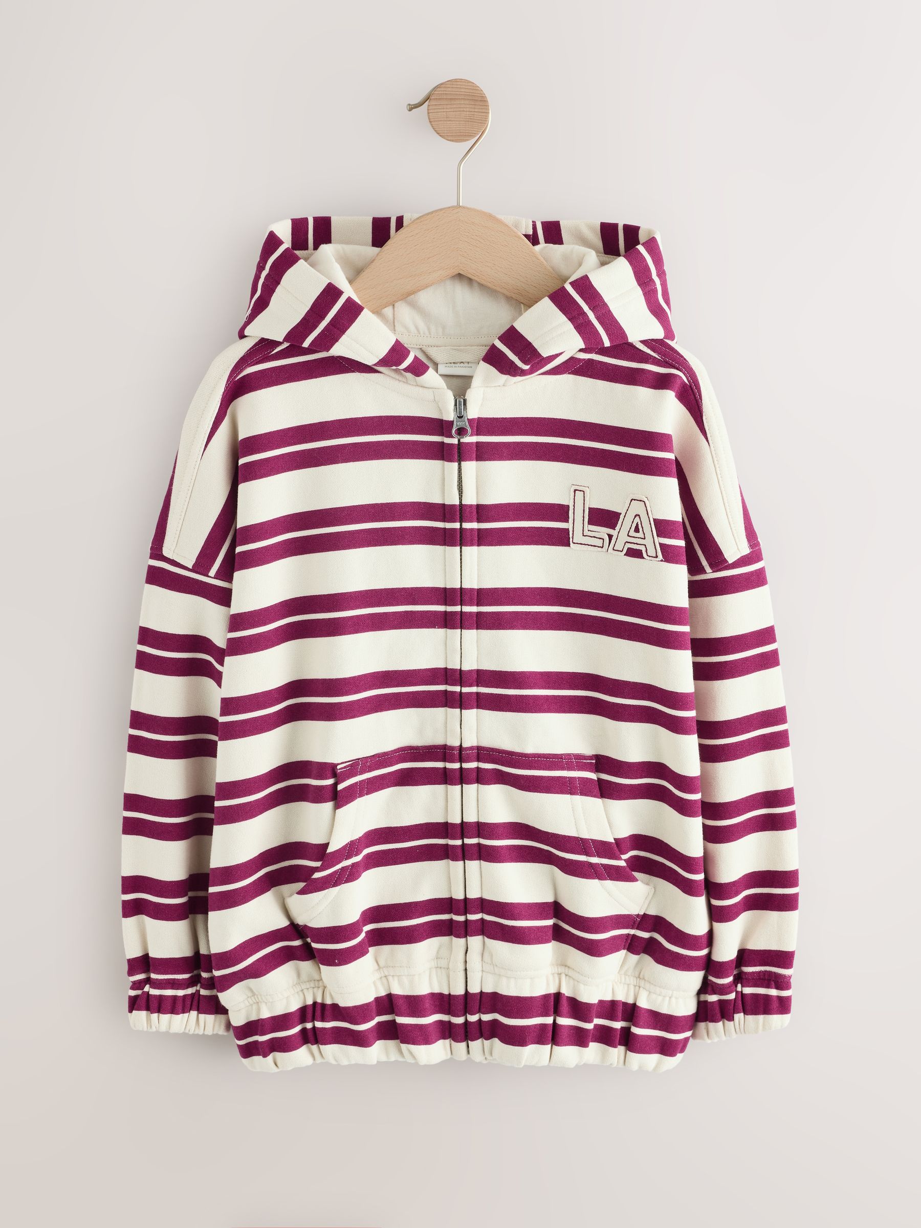 Buy Burgundy Red/White Stripe Zip Through Hoodie (3-16yrs) from