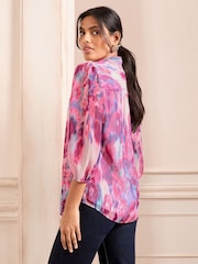 Love & Roses Multi Floral Blured Blouse 3/4 Sleeve and V-neckline - Image 2 of 4