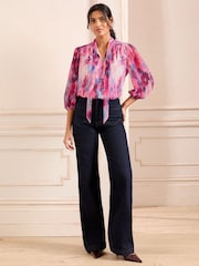 Love & Roses Multi Floral Blured Blouse 3/4 Sleeve and V-neckline - Image 3 of 4