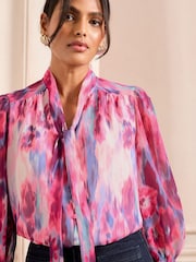Love & Roses Multi Floral Blured Blouse 3/4 Sleeve and V-neckline - Image 4 of 4