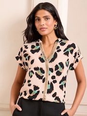 Love & Roses Natural Animal Print Sequin V-Neck blouse - Image 1 of 4