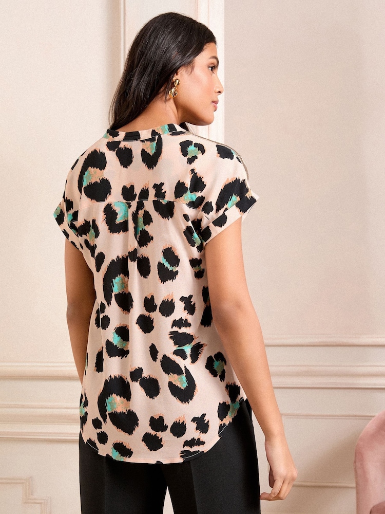 Love & Roses Natural Animal Print Sequin V-Neck blouse - Image 4 of 4
