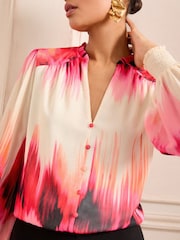 Love & Roses Pink Notch Neck Long Sleeeve Blouse - Image 2 of 4