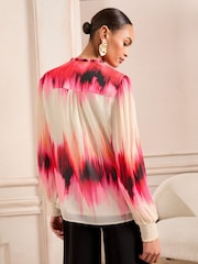 Love & Roses Pink Notch Neck Long Sleeeve Blouse - Image 3 of 4