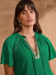 Love & Roses Green Petite Sequin V-Neck blouse - Image 2 of 4