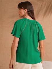 Love & Roses Green Petite Sequin V-Neck blouse - Image 4 of 4