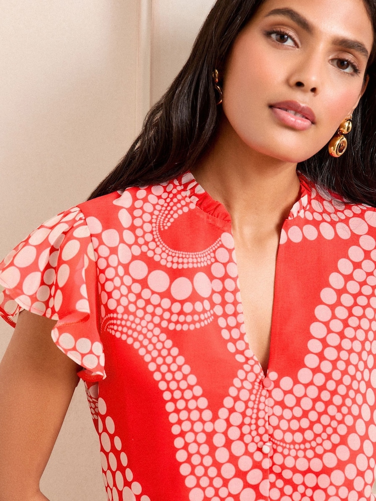 Rot mit Punkten - Love & Roses Flutter Sleeve V-Neck Blouse - Bild 2 von 4 Rot mit Punkten - Love & Roses Flutter Sleeve V-Neck Blouse - Bild 2 von 4