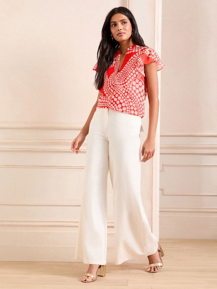 Love & Roses Red Spot Print Flutter Sleeve V-Neck Blouse - Image 3 of 4