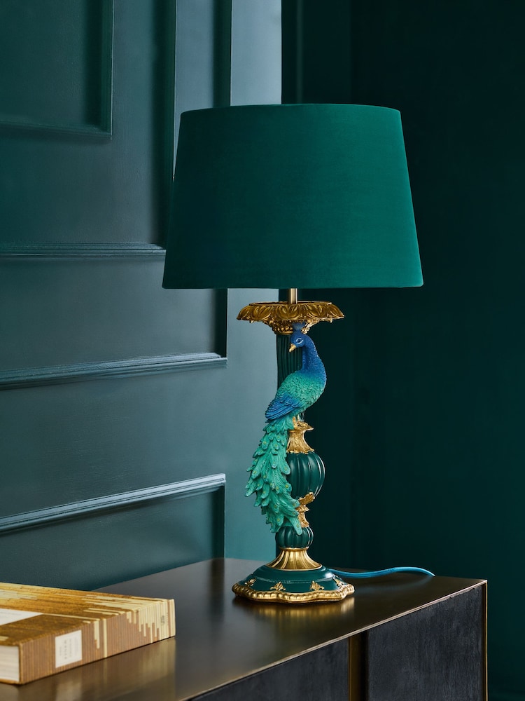 Teal Blue Peacock Table Lamp - Image 2 of 5 Teal Blue Peacock Table Lamp - Image 2 of 5