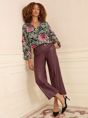 Love & Roses Black Floral Long Ruffle Sleeve V-Neck Blouse - Image 3 of 4