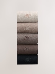 Neutral Marl 5 Pack Embroidered Lasting Fresh Socks - Image 1 of 8