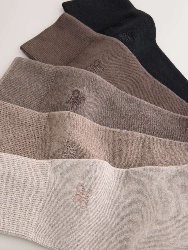 Neutral Marl 5 Pack Embroidered Lasting Fresh Socks - Image 8 of 8
