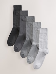 Grey 5 Pack Embroidered Lasting Fresh Socks - Image 2 of 9